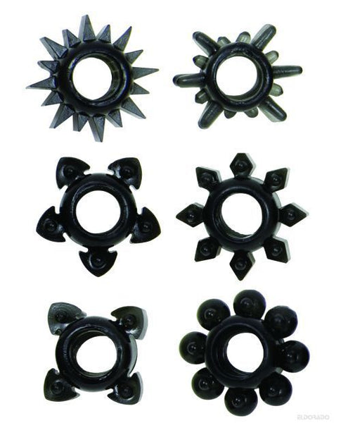 Tower of Power Cock Rings - Black Pack of 6
