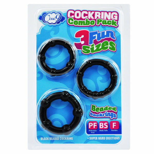 Cloud 9 - Cockring Combo Beaded Black