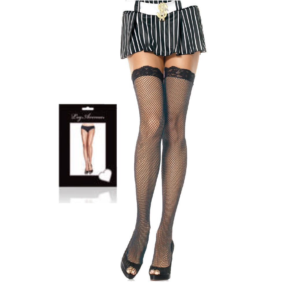 Fishnet Stocking with Lace Top O/S Black