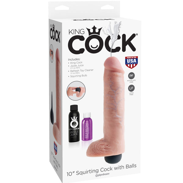 King Cock 10 inch Squirting Cock with Balls - Flesh