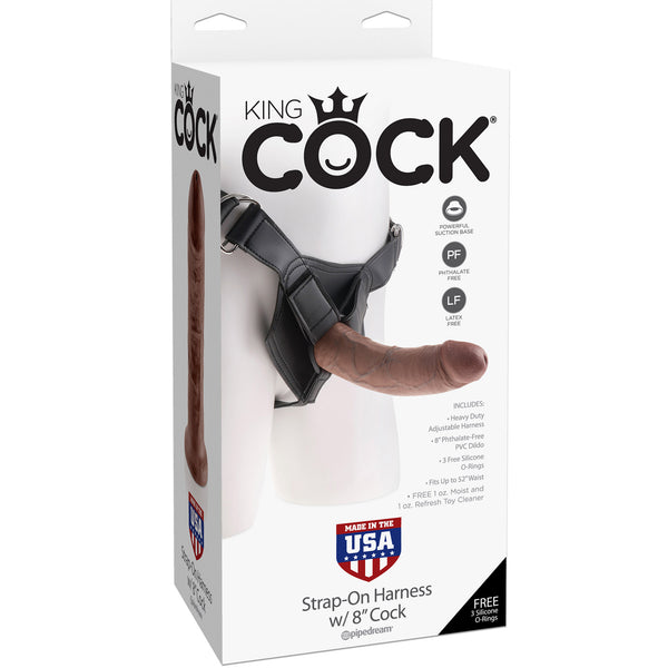 King Cock Strap On Harness with 8 inch Cock - Brown