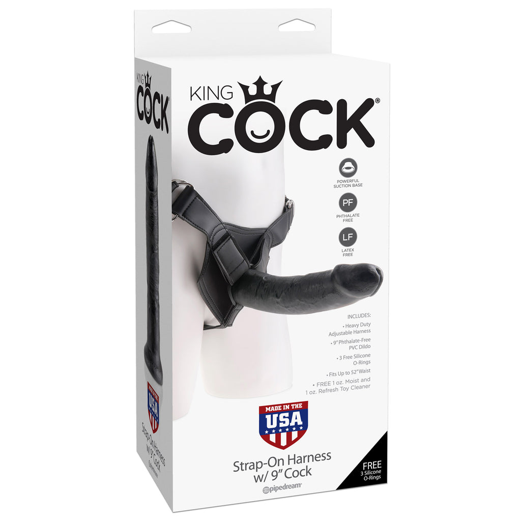 King Cock Strap On Harness with 9 inch Cock - Black