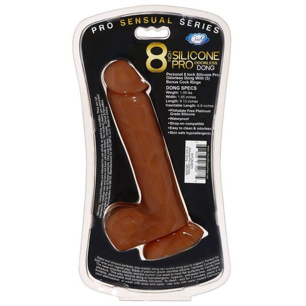 Cloud 9 - Pro Sensual Premium Silicone Dong W/ 3 C Rings Brown 8 inch