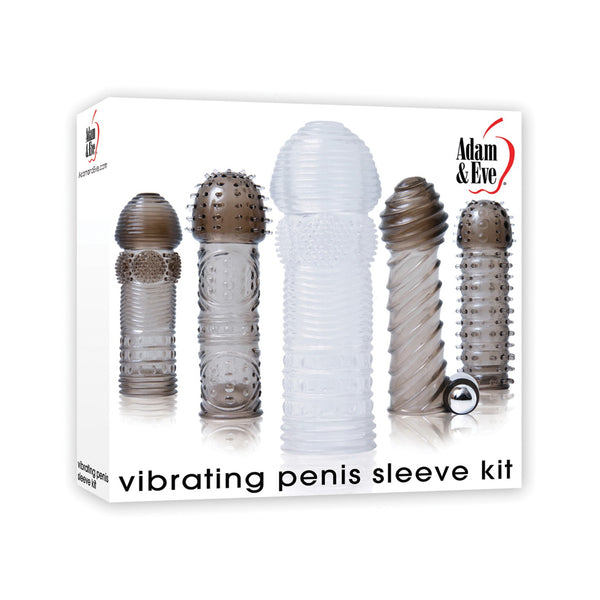 Adam & Eve Vibrating Penis Sleeve Kit - Smoke/Clear