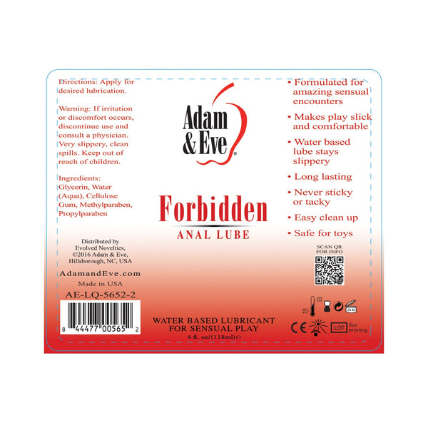 Adam & Eve Forbidden Anal Water Based Lube - 4oz