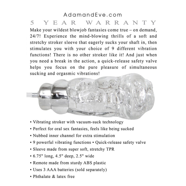 Adam & Eves Vibrating & Sucking Stroker - Clear