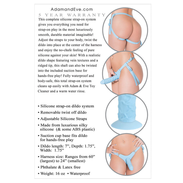 Adam & Eve Silicone Strap On System - Blue