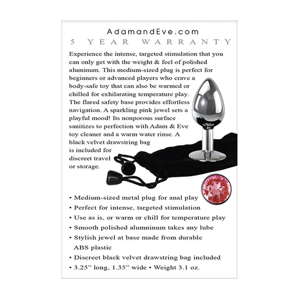 Adam & Eve Pink Gem Aluminium Anal Plug Medium