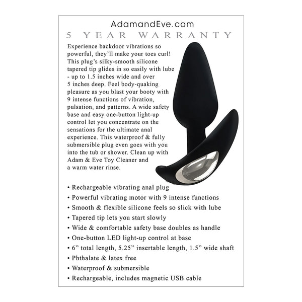 Adam & Eve's Rechargeable Vibrating Anal Plug - Black