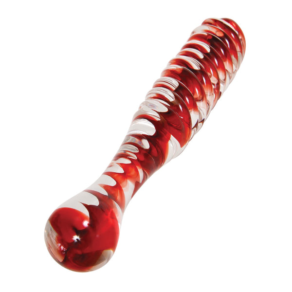 Adam & Eve Eve's Sweetheart Swirl Glass Dildo - Clear/Red