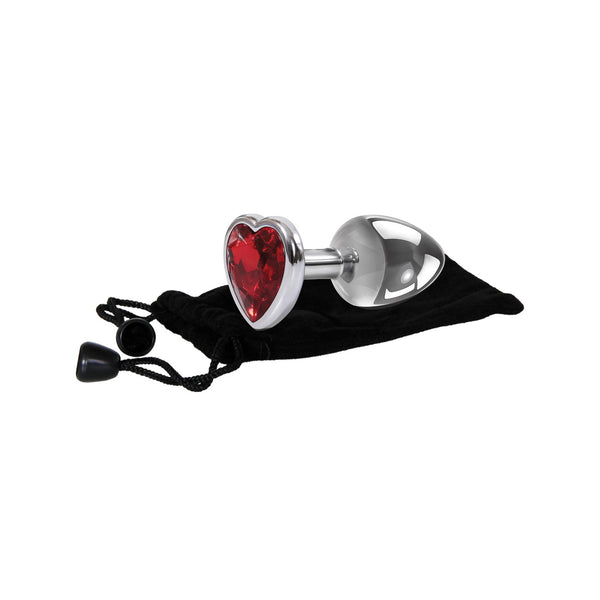 Adam & Eve Red Heart Gem Anal Plug - Small Red/Chrome