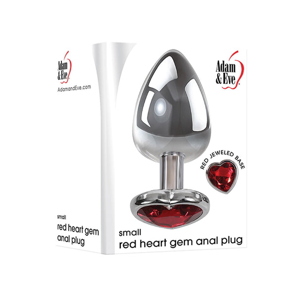 Adam & Eve Red Heart Gem Anal Plug - Small Red/Chrome