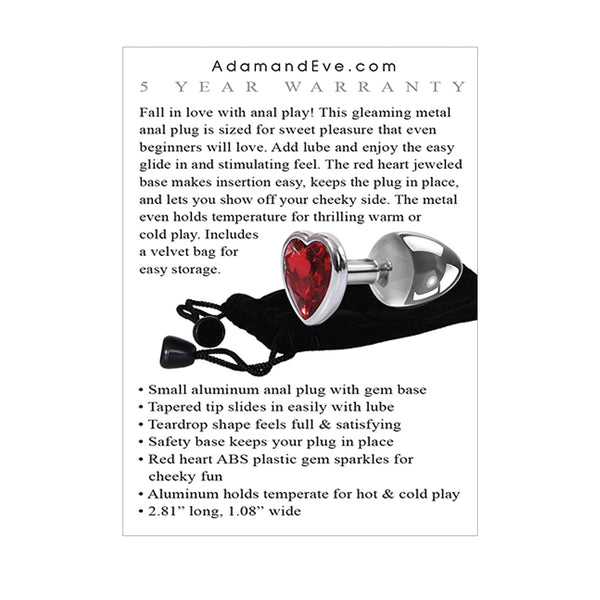 Adam & Eve Red Heart Gem Anal Plug - Small Red/Chrome