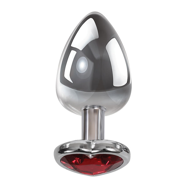 Adam & Eve Red Heart Gem Anal Plug - Medium Red/Chrome