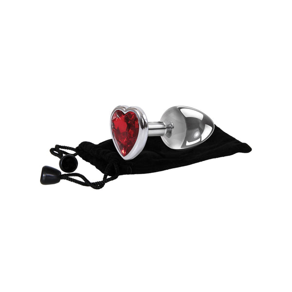Adam & Eve Red Heart Gem Anal Plug - Medium Red/Chrome