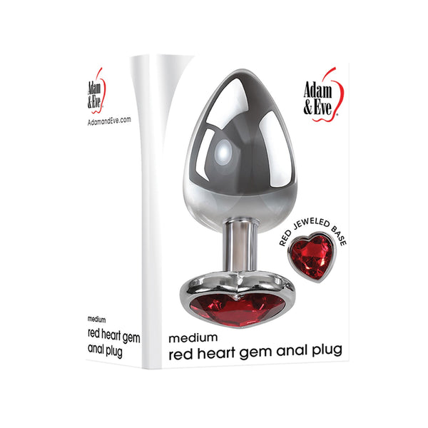Adam & Eve Red Heart Gem Anal Plug - Medium Red/Chrome