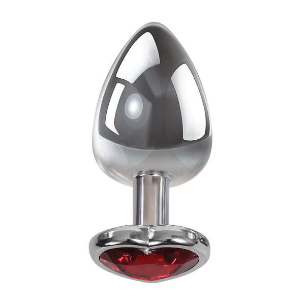 Adam & Eve Red Heart Gem Anal Plug - Large Red/Chrome