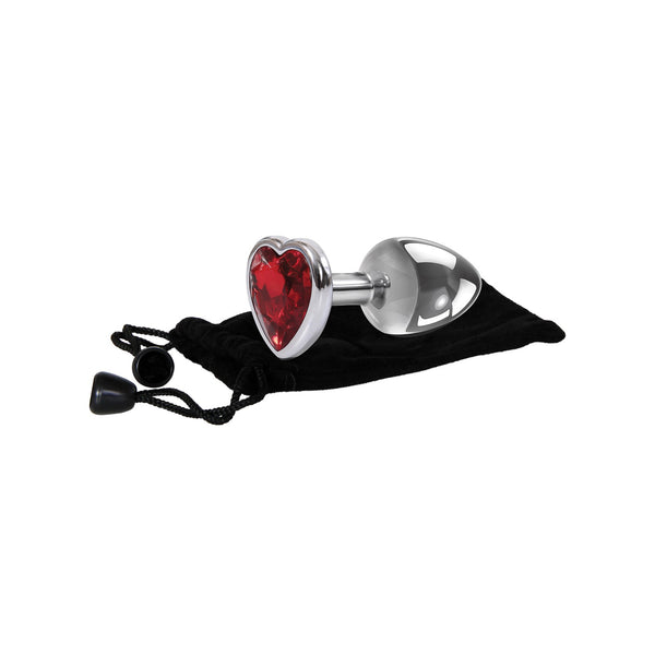 Adam & Eve Red Heart Gem Anal Plug - Large Red/Chrome