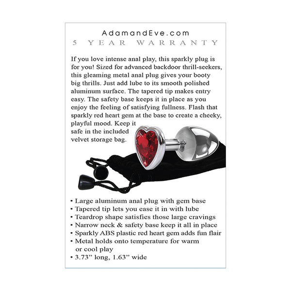 Adam & Eve Red Heart Gem Anal Plug - Large Red/Chrome