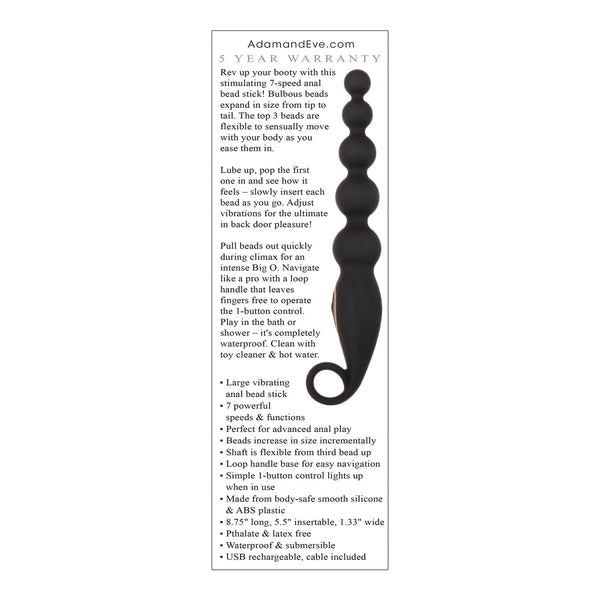 Adam & Eve Vibrating Anal Bead Stick - Black