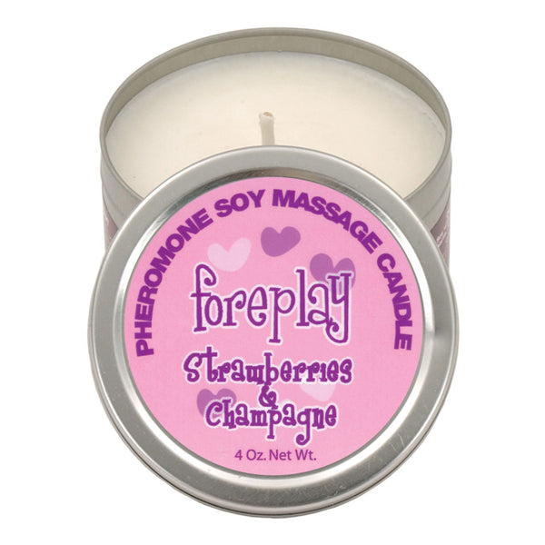Foreplay Pheromone Soy Massage Candle - 4 oz Strawberries & Champagne