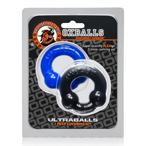 Oxballs Ultraballs Cock Rings - Black/Police Blue Pack of 2