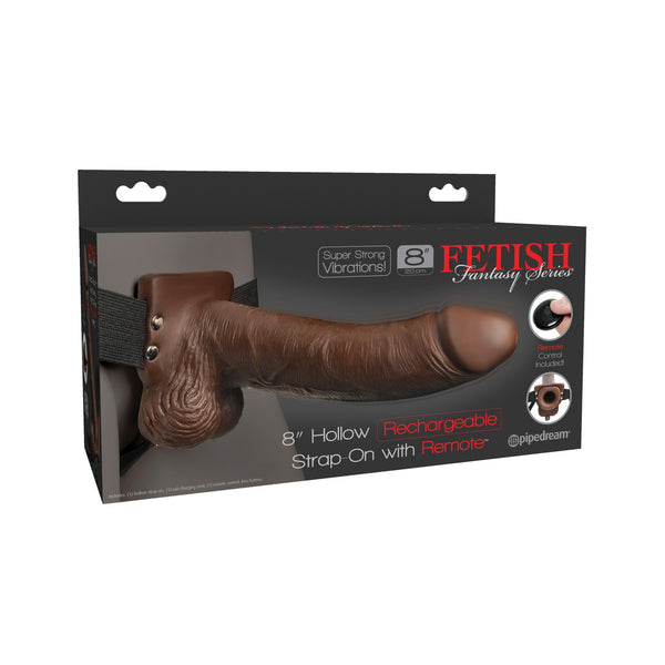 Fetish Fantasy Series 8" Hollow Rechargeable Strap-on With Remote - Brown