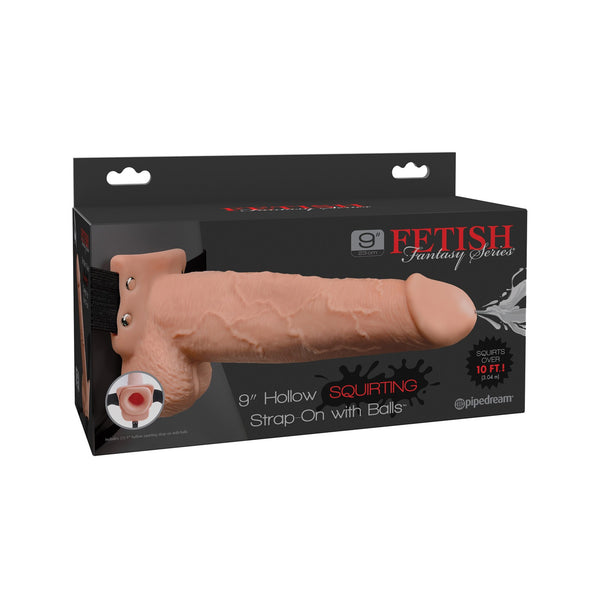 Fetish Fantasy Series 9" Hollow Squirting Strap-on With Balls - Flesh