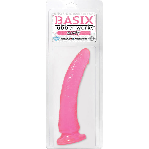 Basix Rubber Works - Slim 7 Inch With Suction Cup - Pink