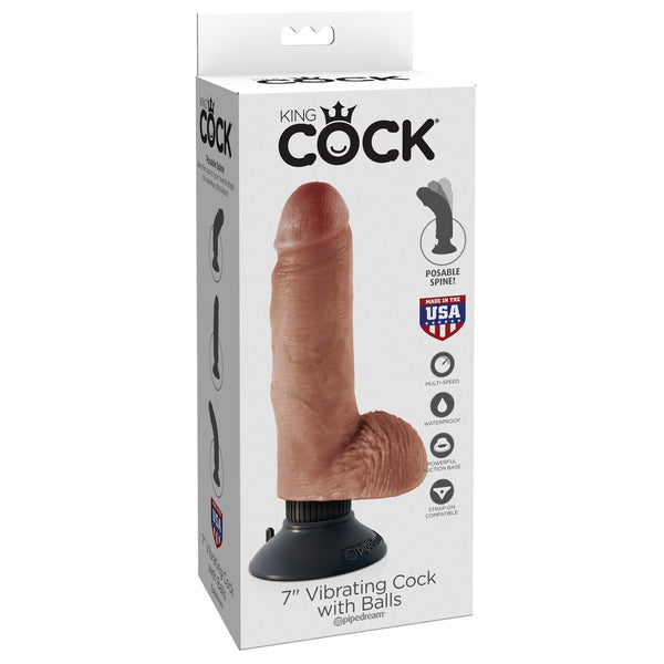 King Cock 7" Vibrating Cock With Balls - Tan