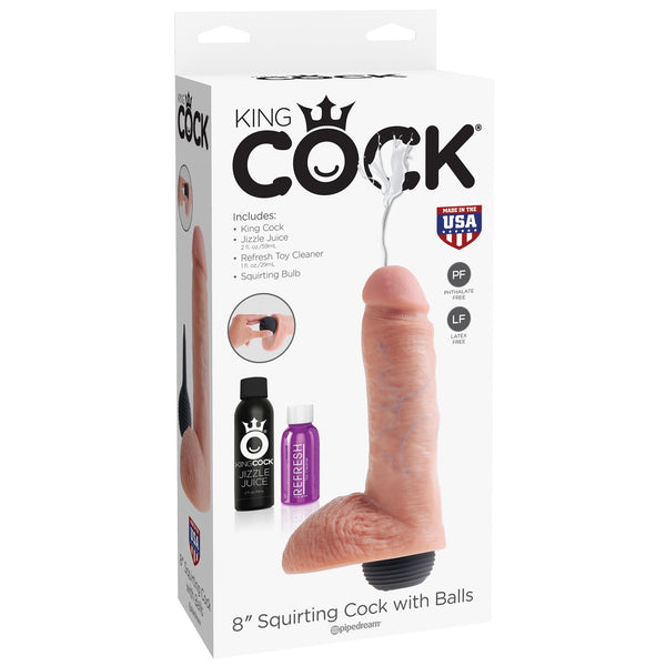 King Cock 8 Inch Squirting Cock With Balls - Light