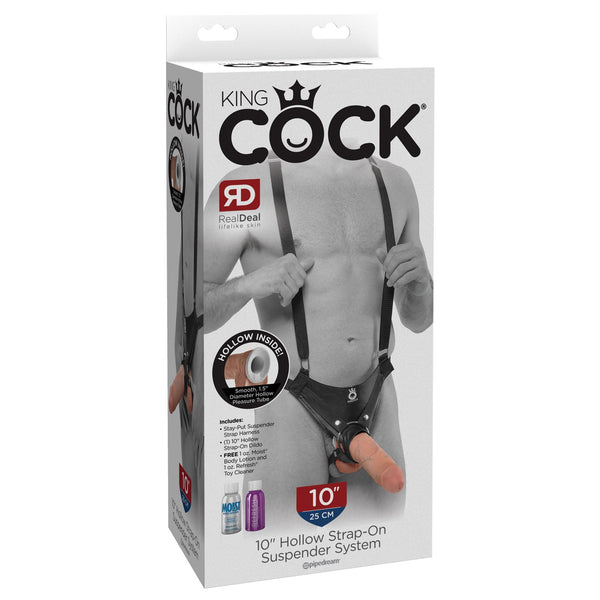 King Cock 10" Hollow Strap-on Suspender System -  Flesh
