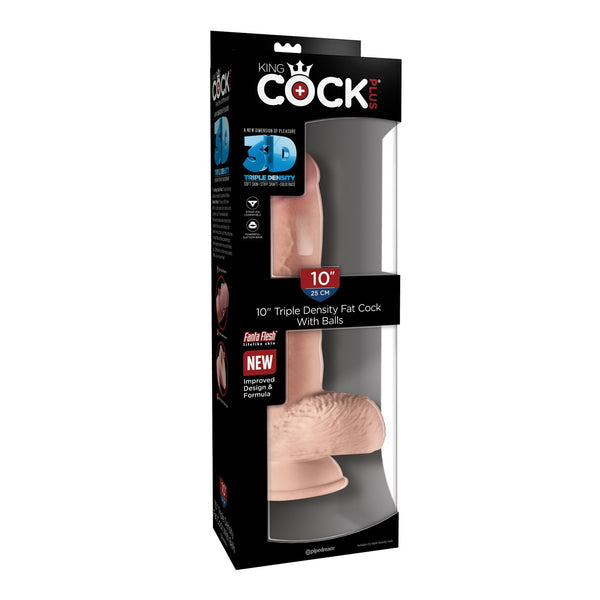 King Cock Plus Triple Density 10 Inch Fat Cock With Balls - Flesh