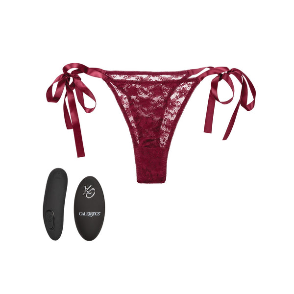 Remote Control Lace Thong Set - Burgundy