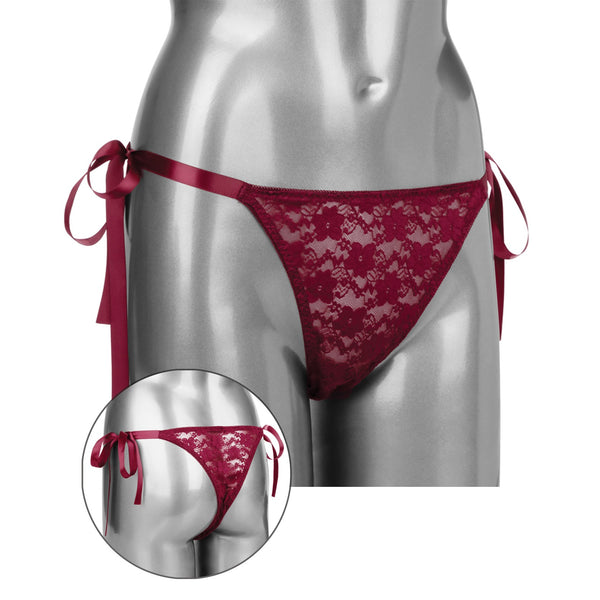 Remote Control Lace Thong Set - Burgundy