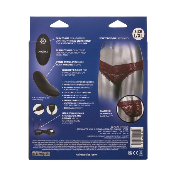 Remote Control Lace Panty Set - L/ XL - Burgundy