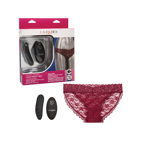 Remote Control Lace Panty Set - L/ XL - Burgundy