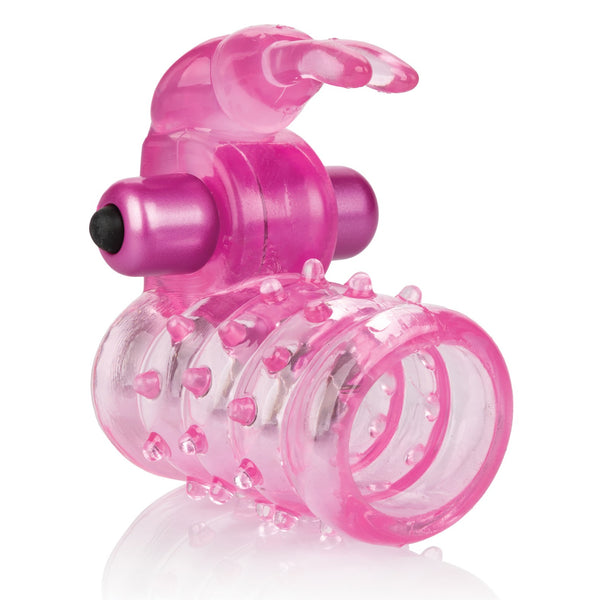 Basic Essentials Stretchy Vibrating Bunny Enhancer - Pink
