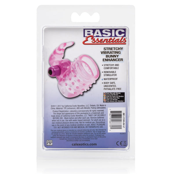 Basic Essentials Stretchy Vibrating Bunny Enhancer - Pink