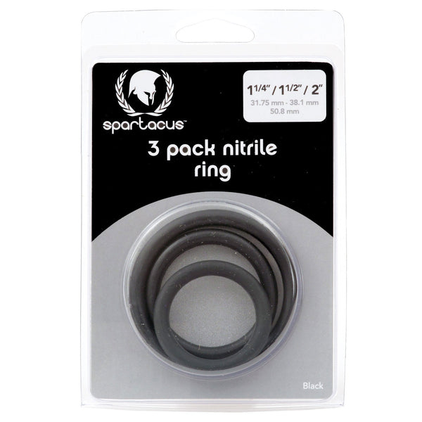 Spartacus Nitrile Cock  Ring Set - Black Pack of 3