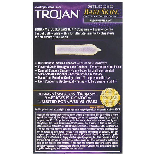 Trojan Studded Bareskin Condoms - Box of 10