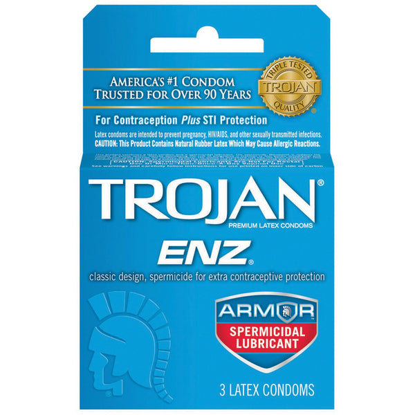 Trojan Enz Spermicidal Lubricated Condoms - Box of 3