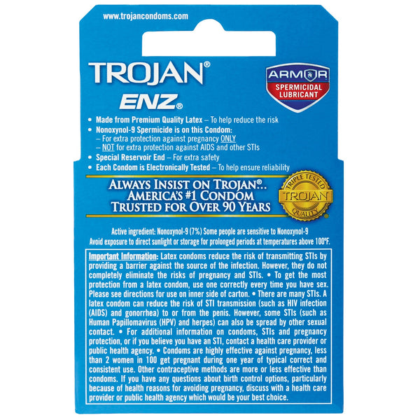 Trojan Enz Spermicidal Lubricated Condoms - Box of 3