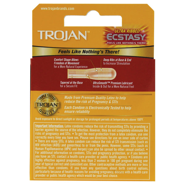 Trojan Ultra Ribbed Ecstasy Condoms - Box of 3