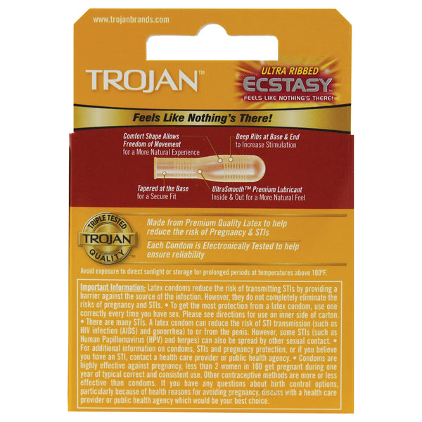 Trojan Ultra Ribbed Ecstasy Condoms - Box of 3