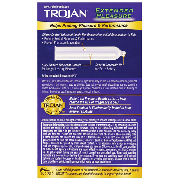 Trojan Extended Pleasure Condoms - Box of 12