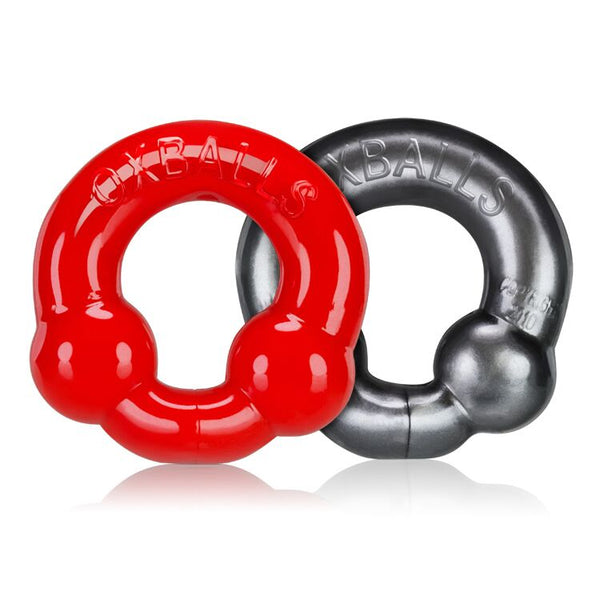 Oxballs Ultraballs Cockring - Steel & Red Pack of 2
